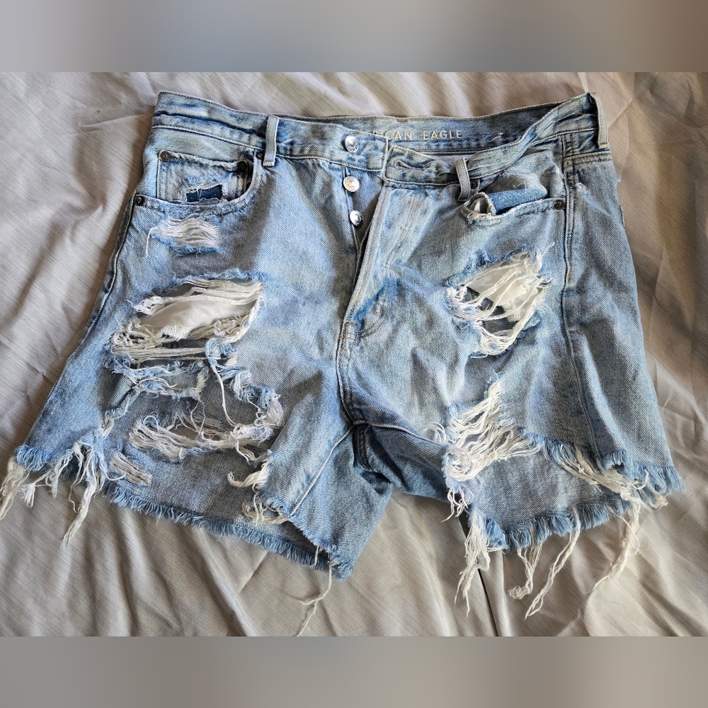 American Eagle Outfitters Ripped Light Blue 90's Boyfriend Jean Shorts